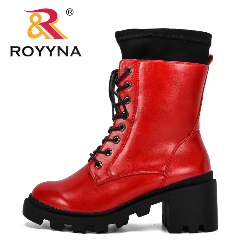 ROYYNA 2019 новые модные женские ботинки на шнуровке плоской подошве байкерские