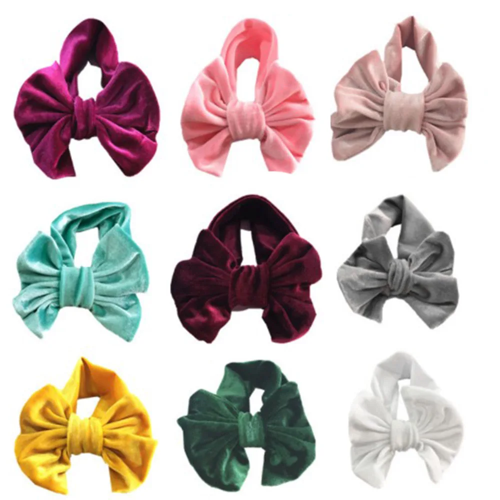 

Children's Elastic Big Bow Turban Gold Velvet Headband Baby Hairband