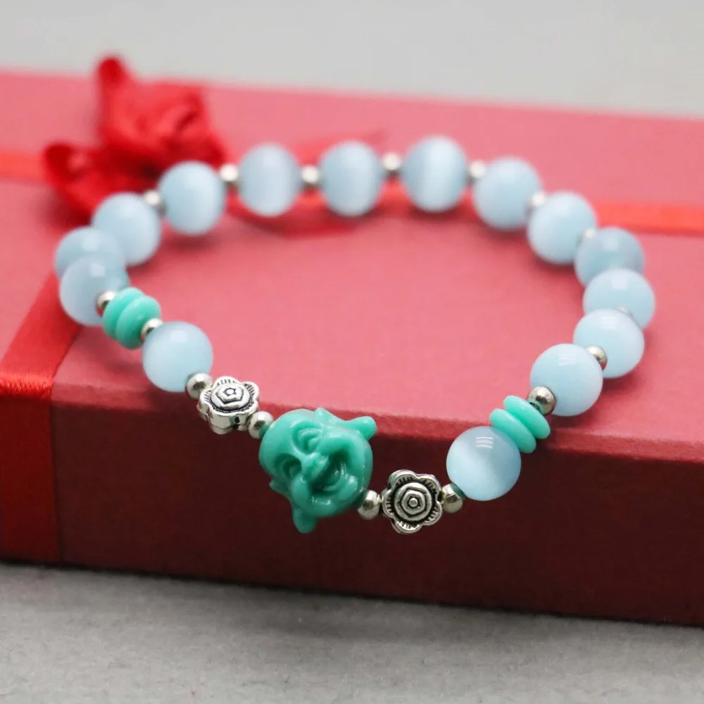 В этническом стиле небесно-голубой &quotкошачий глаз&quot из опала бисер камень