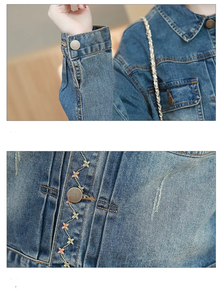 Джинсовая куртка с вышивкой джинсовая женская короткая длинным рукавом и птицы