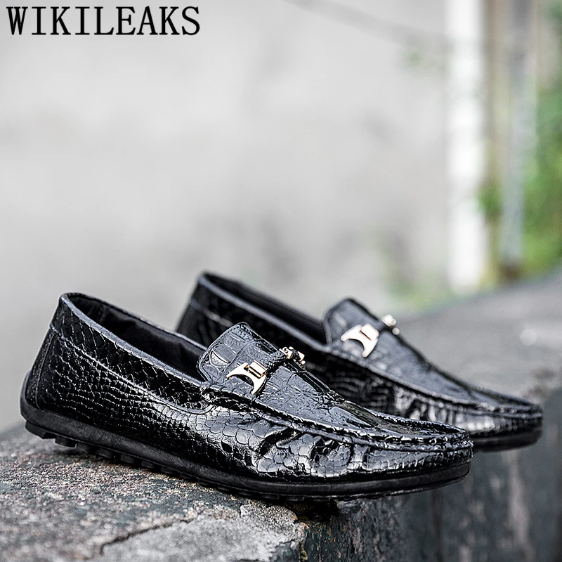 Crocodile Shoes Mens Casual Luxury Brand Loafers Patent Leather Men Sepatu Kulit Pria Zapatillas Hombre Sapatos | Обувь