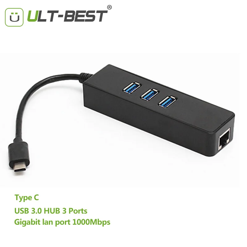 USB хаб ult best Type C на 3 порта 0 RJ45|usb 3.0 hub|port usb hub3.0 hub |