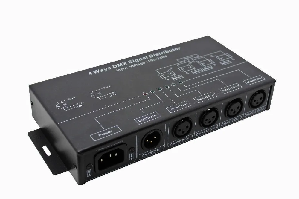 DMX124 DMX512 усилитель сплиттер DMX ретранслятор сигнала 4CH 4 выходных порта распределитель сигналов DMX; AC100V-240V вход;