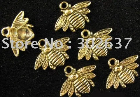 Бесплатная доставка 150 шт Золото под старину Очаровательная пчела капель A742G|antique