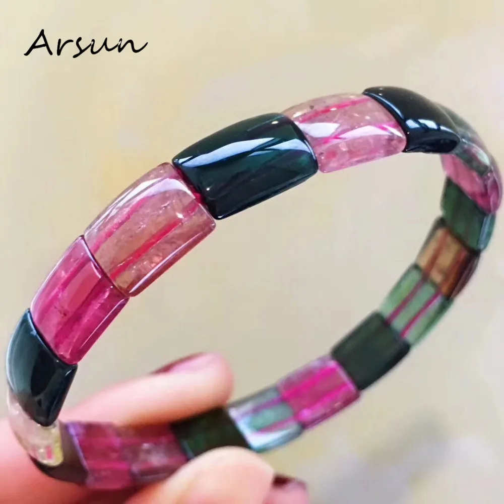Wholesale Natural Tourmaline Stone Bracelet Women Fine Jewelry Pink and Green Color High Quality Free Shipping | Украшения и