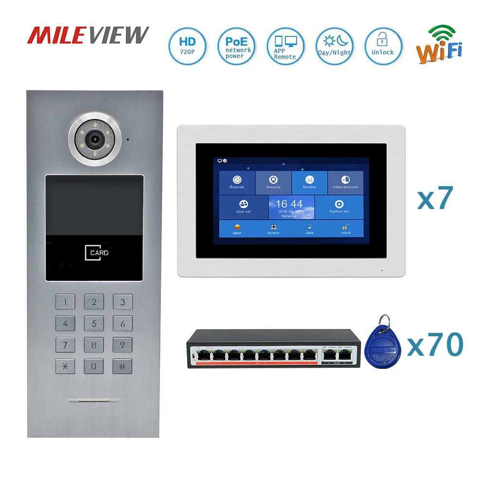 Бесплатная доставка 7 квартиры POE 720P IP Wifi &quotсенсорный экран запись видео домофон