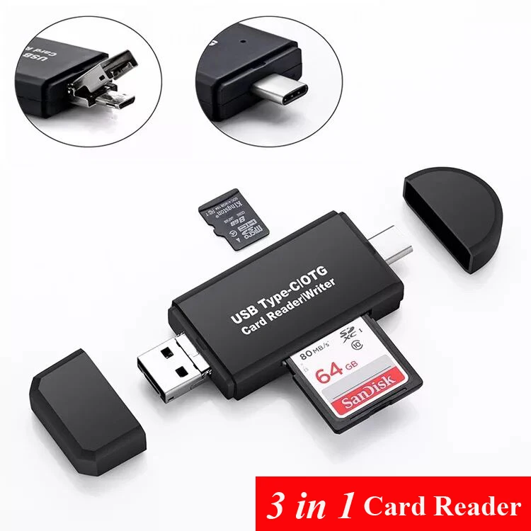 Cliry type C micro USB 3 в 1 OTG кард-ридер высокоскоростной USB2.0 Универсальный TF/SD для Android компьютера удлинители - Цвет: 3 in 1 card reader