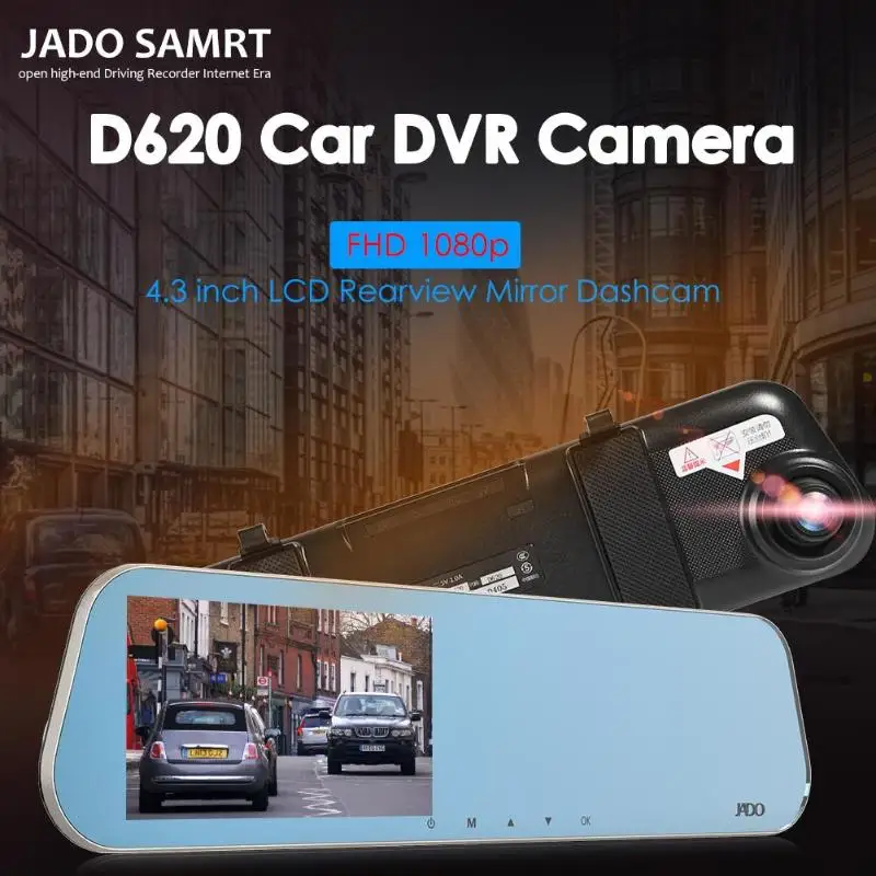 JADO D620 4,3 дюймов lcd Автомобильная камера рекордер Автомобильный видеорегистратор FHD 1080p зеркало заднего вида Dashcam Camara Para Auto