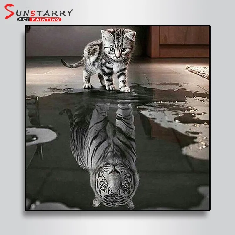 Sunstarry 5D DIY Алмазная вышивка крестиком животные ремесла кошка отражение Тигр Алмазная вышивка мозаика домашний декор - Цвет: B0003