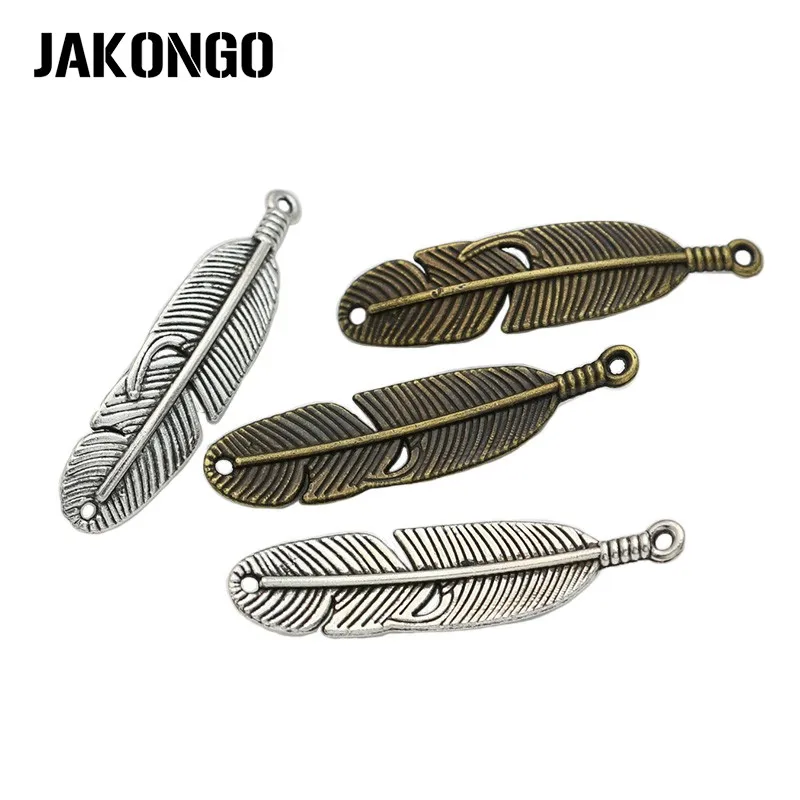 

JAKONGO Antique Silver Plated Feather Leaf Connector for Jewelry Making Bracelet Accessories Findings DIY 45X12mm 8pcs/lot