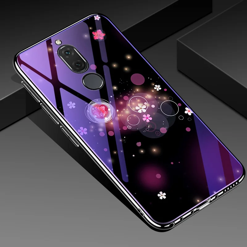 Синий светильник чехол для телефона для huawei mate 10 Lite P20 полный защитный цветок кремния и закаленное стекло крышка для huawei Nova 2i 3i 3 - Цвет: flower