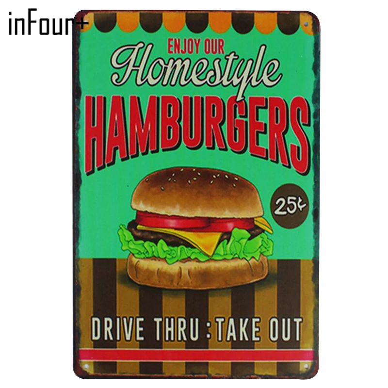 [InFour +] вкусные торты/гамбургеры винтажные металлические знаки домашний декор