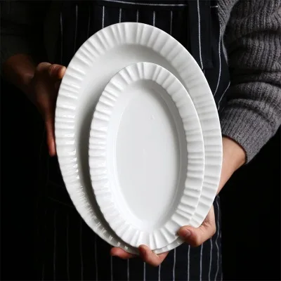 Эллиптическая тарелка простой белый керамический поднос домашняя креативная
