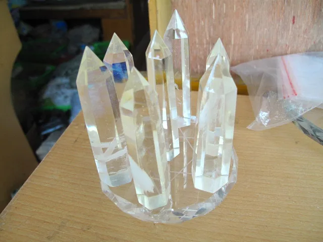 

7 YELLOW SMELT QUARTZ CRYSTAL POINT HEALING+stand