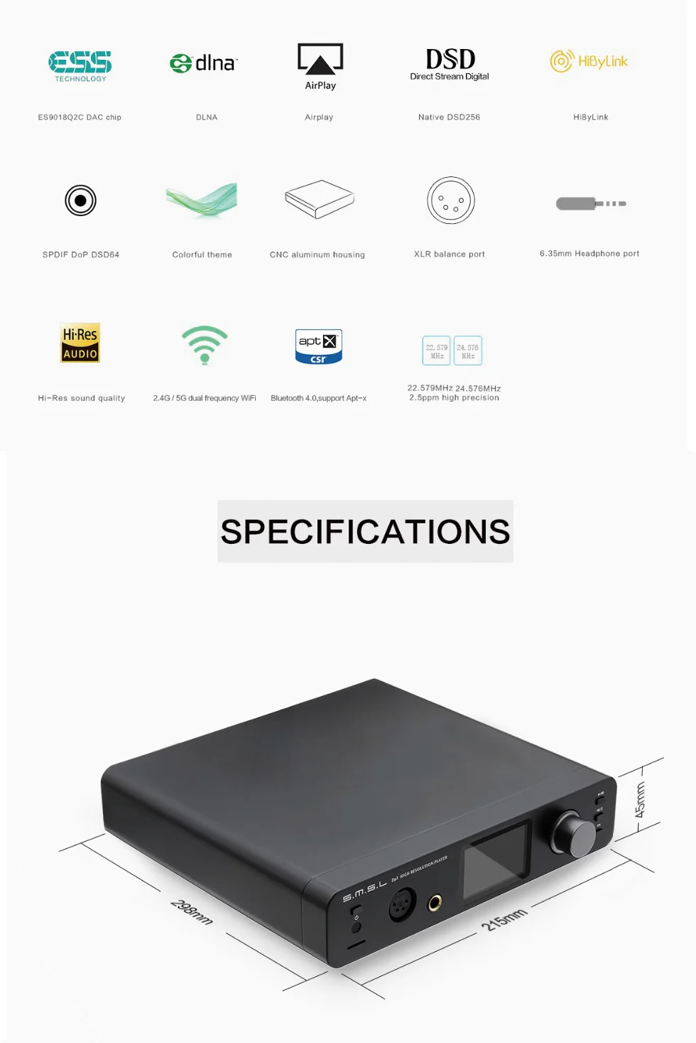SMSL DP3 DSD DAC аудио усилитель Hifi Bluetooth DAC USB усилитель аудио декодер сбалансированный усилитель для наушников плеер усилители