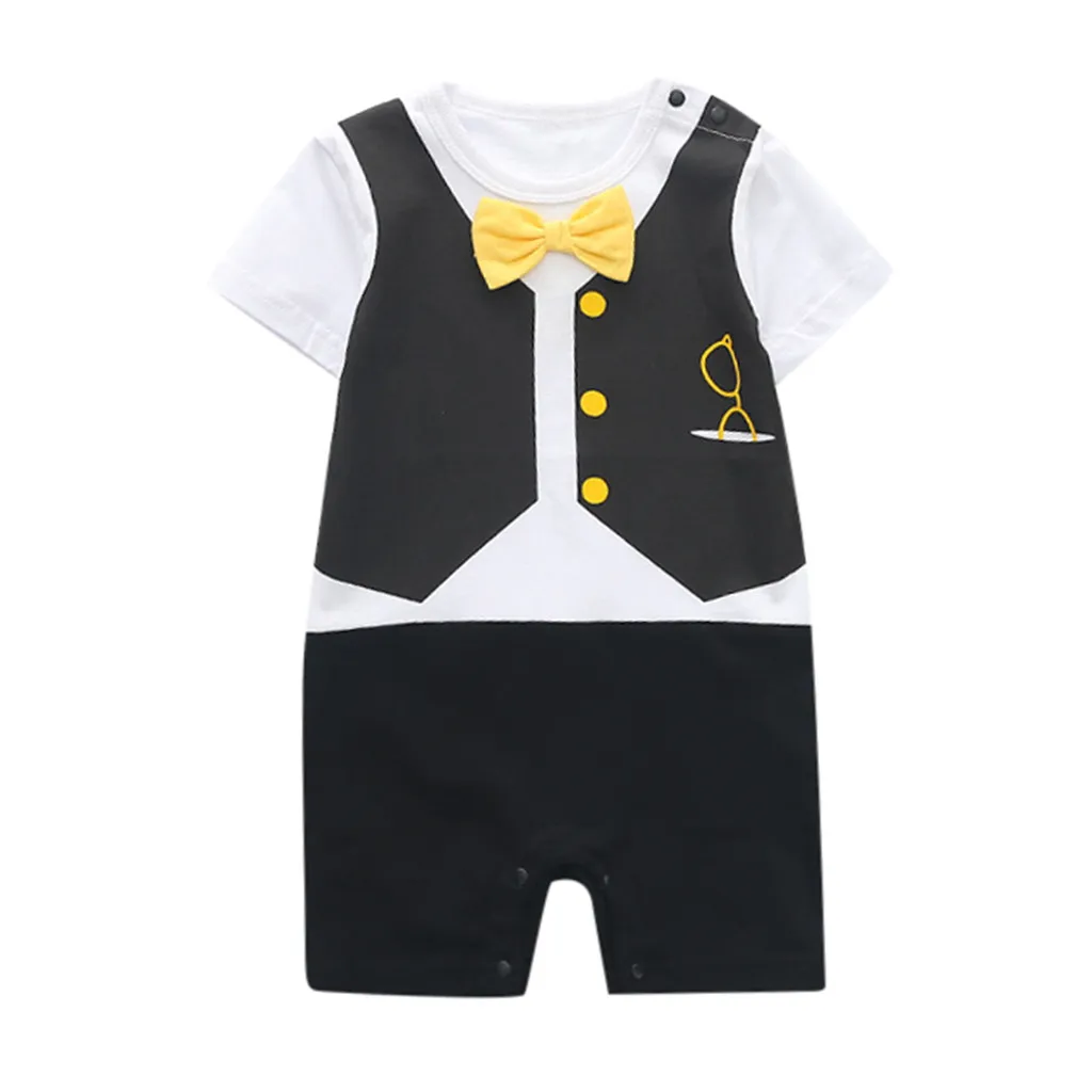 New Baby Costume Toddler Kids Boys Gentlemen Tie Outfits Cartoon Romper Jumpsuit Clothes Roupas Summer Clothing 3M-24M |