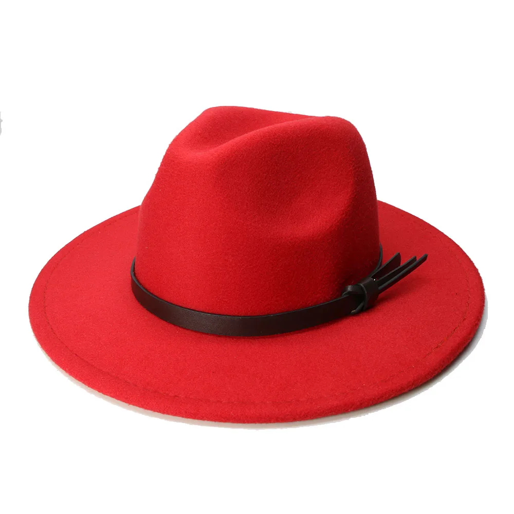 

LUCKYLIANJI Adult Women Men Vintage 100% Wool Wide Brim Cap Fedora Panama Jazz Bowler Hat Coffee Leather Band (57cm/adjusted)