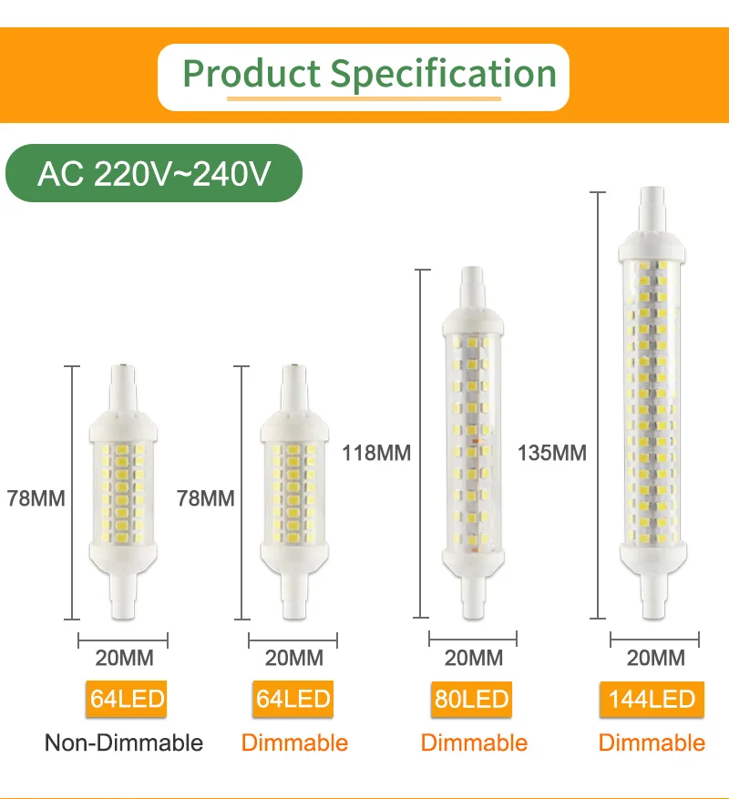 Kaguyahime 220 V Dimmable R7S лампы Стекло трубки Кукуруза лампа 6W 9W 12W 220V заменить галогенные пятно света прожектор 78 мм 118 мм 135 мм