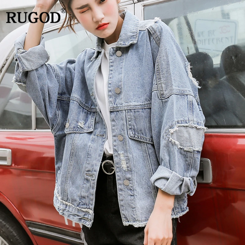Женская ВИНТАЖНАЯ ДЖИНСОВАЯ КУРТКА RUGOD Повседневная Свободная джинсовая куртка