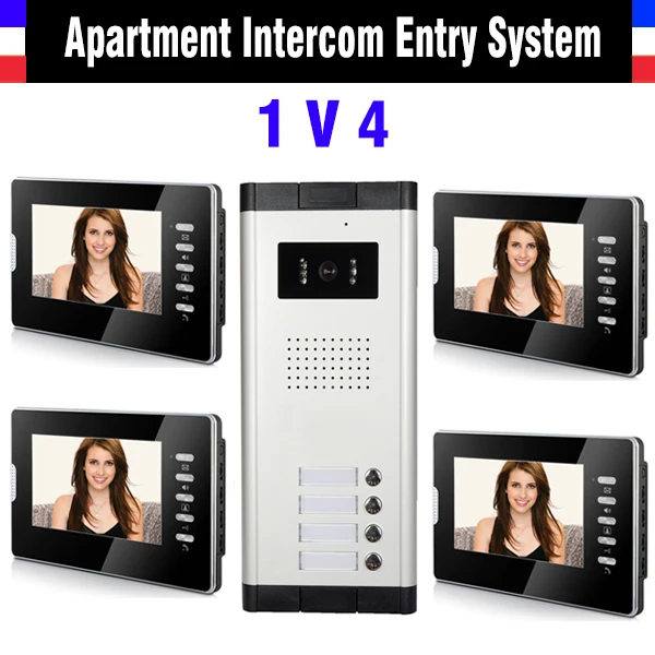 Apartment Intercom System 7 Inch Monitor 4 Units Video Intercom Doorbell Door Phone System Speakerphone intercom Kit for 4 house