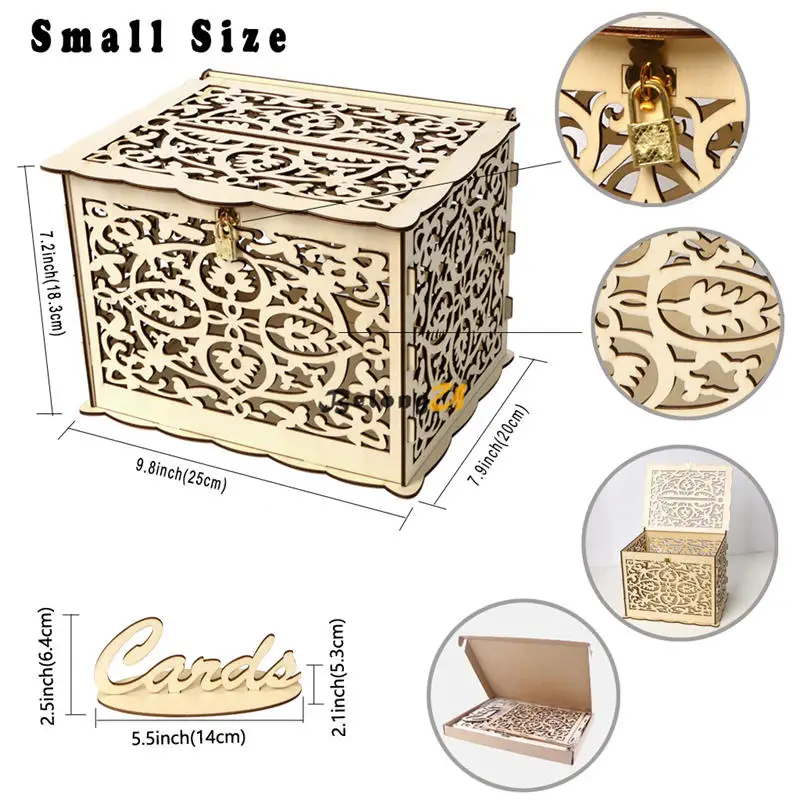small size Деревенский поделки коробка для приглашения на свадьбу с замком для Подарочная денежная коробка с слот пожелание добра упаковка в виде конверта Коробки Винтаж Свадебные украшения - Цвет: small size