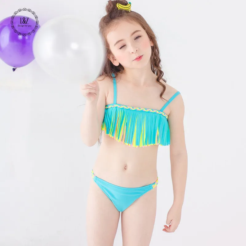 L&ampZ Cutie Girls' Tassels Bikini Set Kids' Bathing Suit Free Shipping |