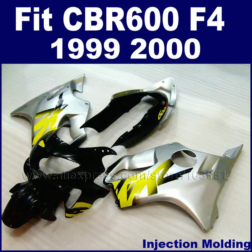 

Injection ABS fairing kits for HONDA 1999 2000 CBR600F4 CBR600 99 00 F4 hulls silver black fairngs kit same as oem
