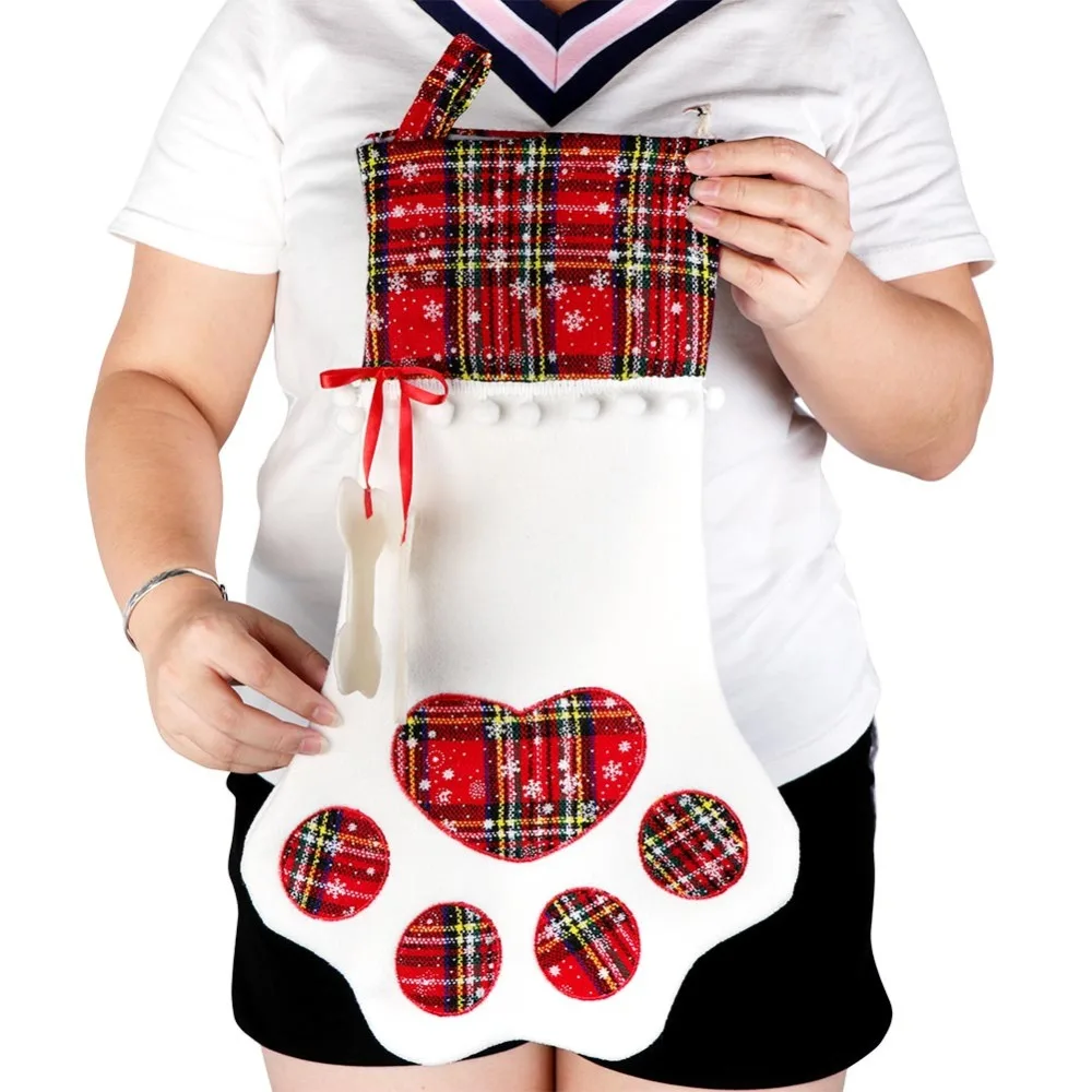 OurWarm Plaid Christmas Stocking New Year Gift Bag for Pet Dog Cat Goods Xmas Tree Hanging Ornaments navidad 2018 | Дом и сад