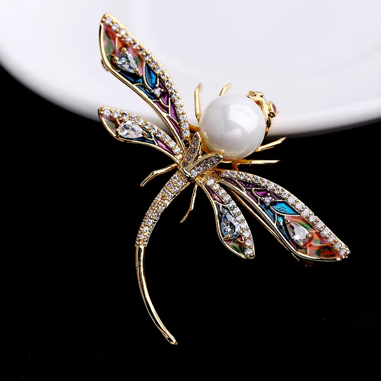 Женская брошь в форме стрекозы с фианитом 01284|dragonfly brooch|brooches for womenbrooch fashion |