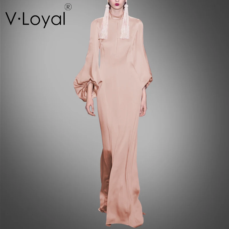 Весна и осень новая мода Саморазвитие длинное платье фонарь рукав платье|fashion long