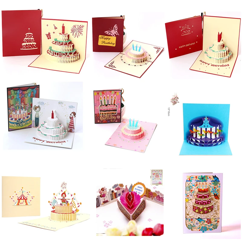 

1pcs Birthday party stereo greeting card Clown Cake Creative 3D Handmade Paper Carving thanksgiving card gift greeting card