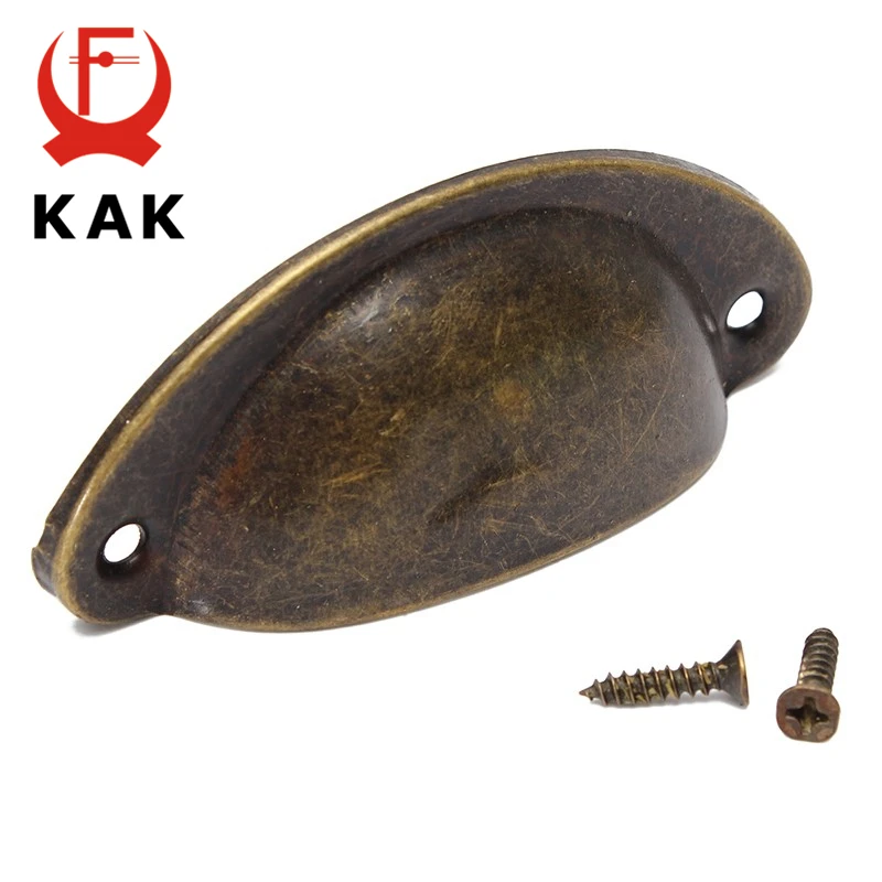 kak 20pcs retro metal kitchen drawer cabinet door handle and furniture knobs hardware cupboard antique brass shell pull handles free global shipping