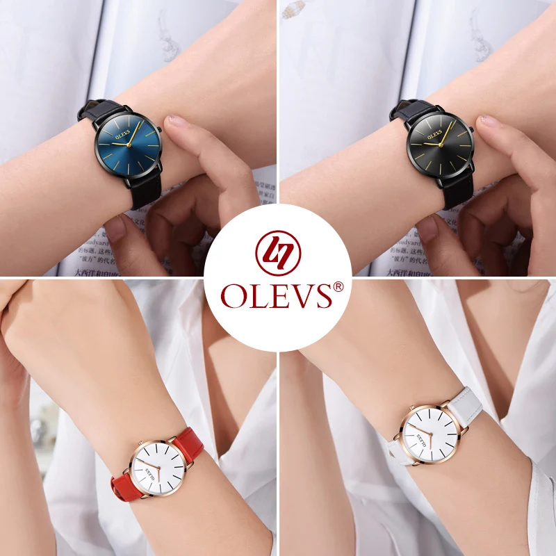

OLEVS Top Brand Luxury Fashion Women Watches Ladies Simple Black Leather Quartz Wrist watch Montre Femme Relogio feminino 2018
