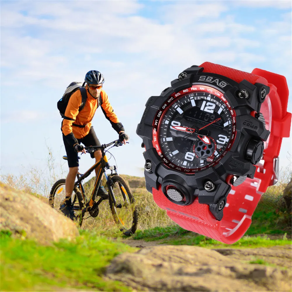 Модные спортивные цифровые часы LED для мужчин крутой дизайн водонепроницаемые