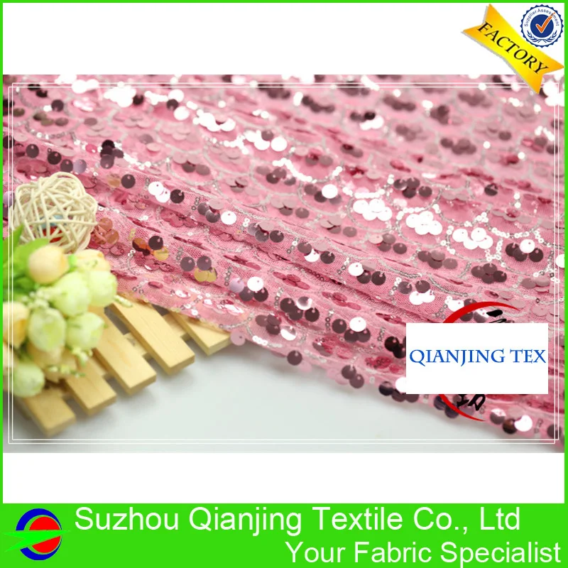 

2017 Sale Rushed 140cm Width 0.9mm+3mm Seed Laser Pink Sequin Fabric