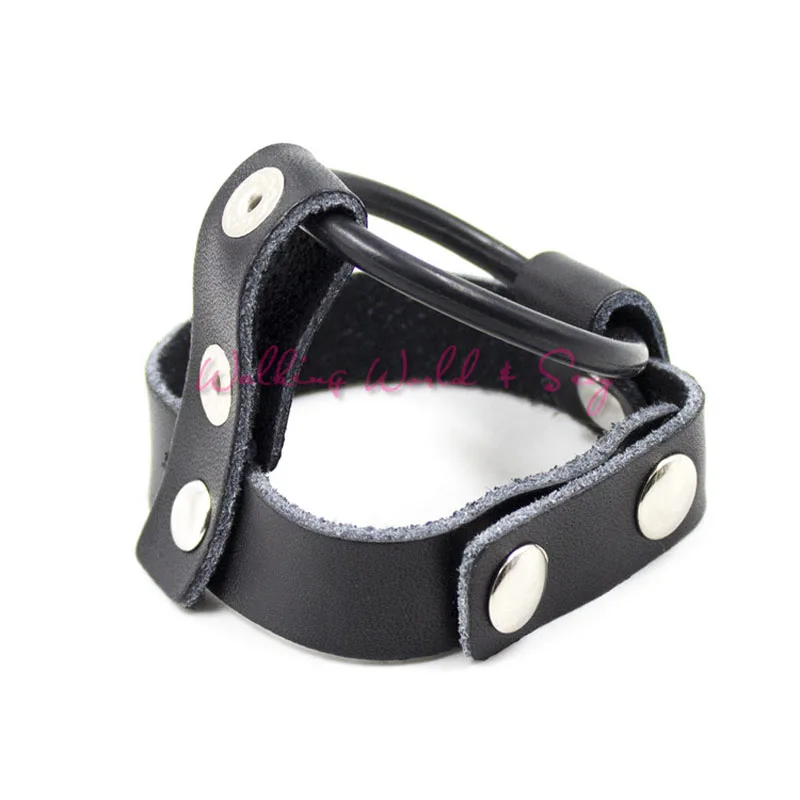 Регулируемое подлинное кожаное кольцо для члена с фиксированным шариком носилки