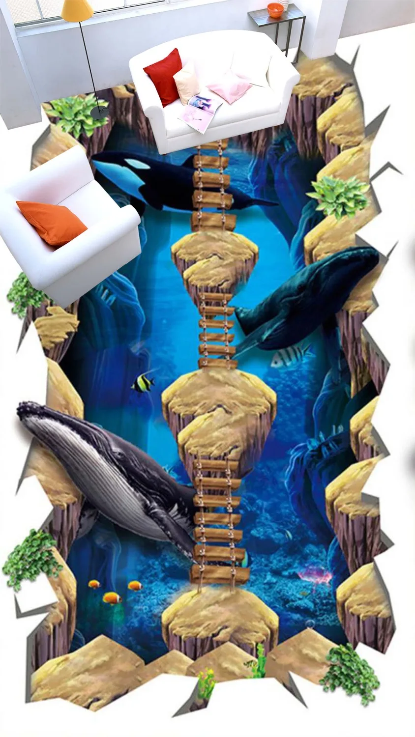 

[Self-Adhesive] 3D Shark Island Bridge 4 Non-slip Waterproof Photo Self-Adhesive Floor Mural Sticker WallPaper Mural Print Decal