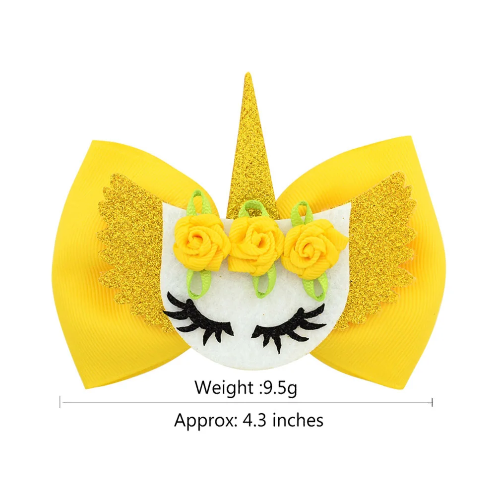 

Unicorn Horn Hair Bows Barrettes With Flower and Smile Eyes 6 Pairs 4.3 Inch Boutique Hairbows With Clips Cute Hair Accessories