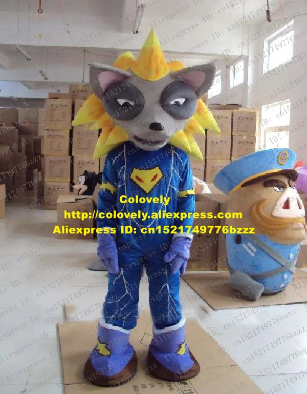 New Grey Wolf Coyote Mascot Costume Mascotte Vixen Fox With Small Eyes Blue Clothes Purple Gloves Shoes Adult No.1398 Free Ship |