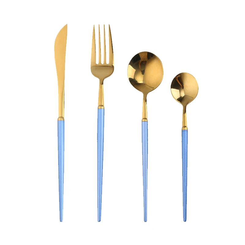 Blue 4 PCS Скандинавские Роскошные столовые приборы из нержавеющей стали золотые столовые приборы посуда столовые приборы набор посуды западные нож и вилка для стейка ложка 4 шт. костюм - Цвет: Blue 4 PCS
