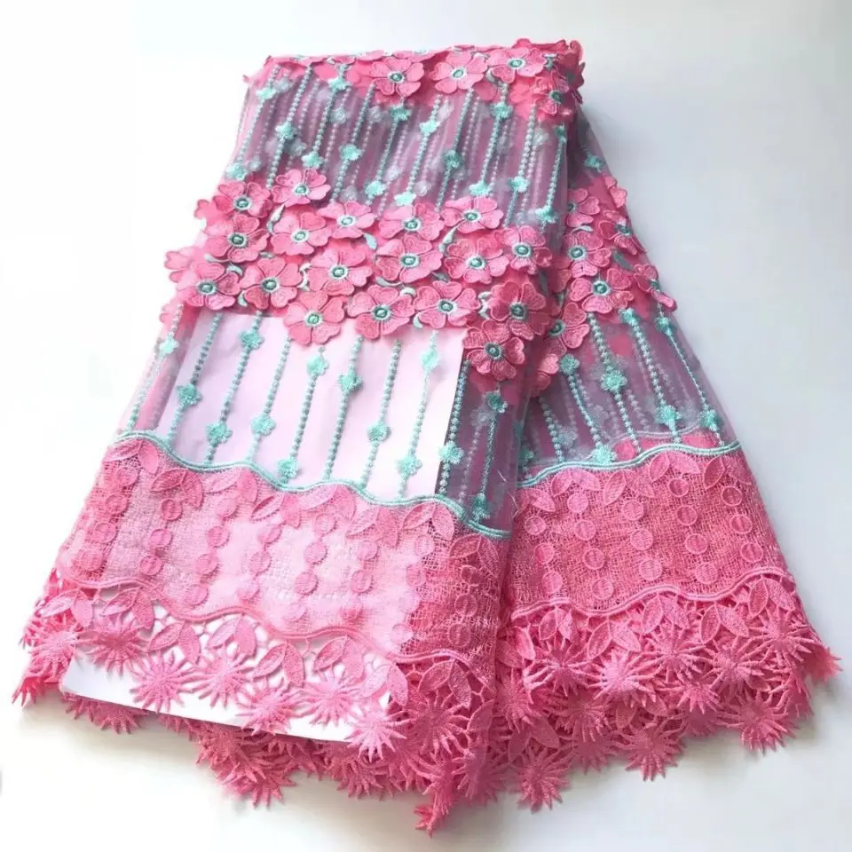 5 Yards/pc Hot sale pink african water soluble lace embroidery and blue french net fabric for dress GX6-2 | Дом и сад