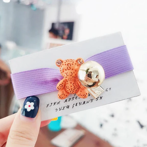 Purple Высокоэластичные резинки, модный обруч на голову с медведем, для девочек, простые, сплав, резинки для волос, конский хвост, держатель, головной убор, женские аксессуары для волос - Цвет: Purple