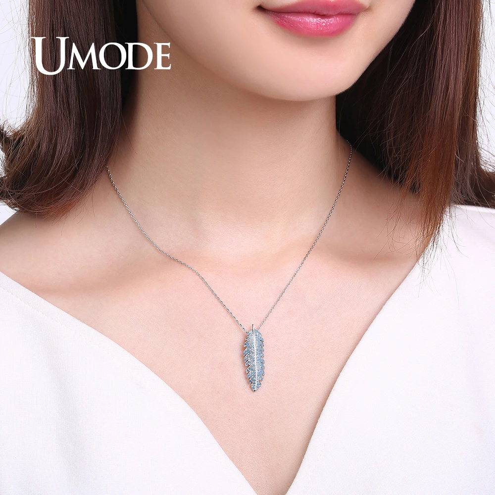 UMODE милые модные ожерелья с подвеской в виде длинного листа голубого цвета CZ