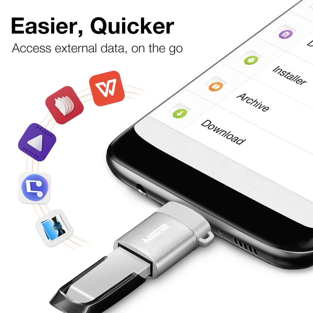 USB-C-USB-A адаптер OTG, адаптер ESR type C с брелком 5,1 K резистор для MacBook, для samsung Galaxy S8 S8+, для LG G6 G5