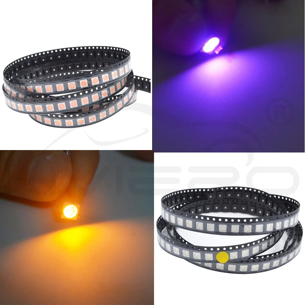 1000 шт. 5050 RGB Белые, красные, зеленые, синие, желтые УФ SMD SMT светодиод светодиодный PLCC-6 3 вилочным держателем яркий свет сигнальная лампа светильник 60mA 3V диоды для подавления переходных скачков напряжения