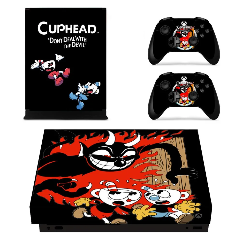 Полный набор лицевых экранов наклейки Cuphead для Xbox One X консоли и два контроллера |