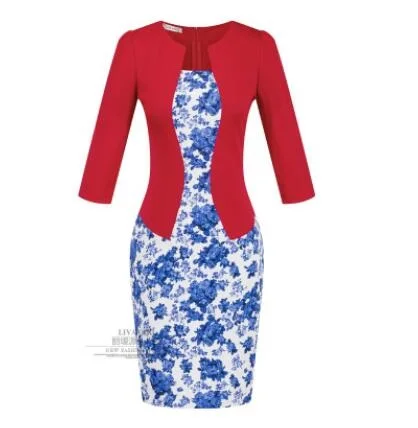 Женское платье, летнее платье, элегантное, с круглым вырезом, Vestidos, для работы, офисное, бодикон, 7 рукав, женское платье в деловом стиле - Цвет: Hot Products 16