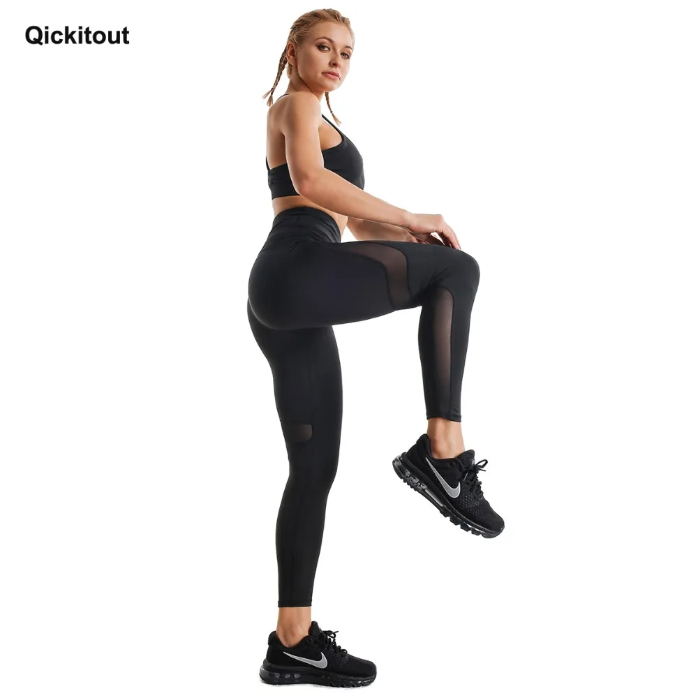 Qickitout новый стиль сетчатые черные повседневные спортивная одежда леггинсы для
