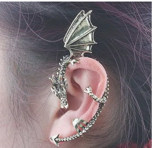 Fashion Hot Sale New Style Punk Silver Bronze Carved Dragon Personalized Retro Unisex Earring E1800 | Украшения и аксессуары