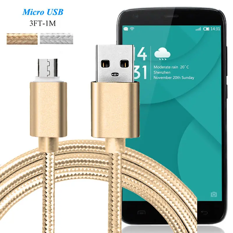 1 м алюминиевый нейлоновый Micro USB кабель для синхронизации и быстрой зарядки Для